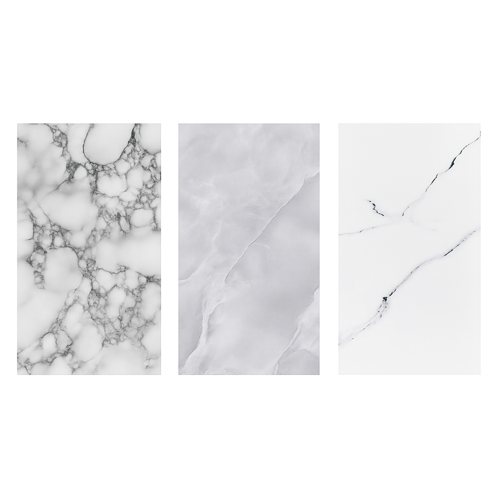 Peel & Stick Fliesen in Weiß-Marmor, Grau-Marmor und Naturstein-Look – Vergleich aller Designs